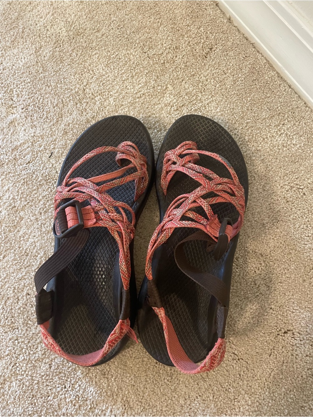 Chaco Women's Coral Pink and Black Strappy Sandals